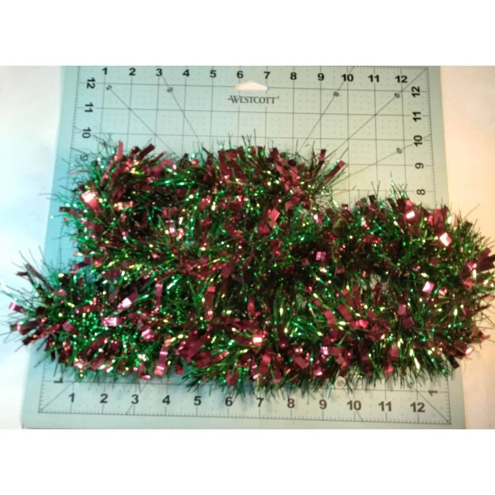 Festive Green Red Tinsel Garland Holiday Decor 3 feet